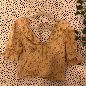 Free People Pink Gold Flower Peasant Blouse